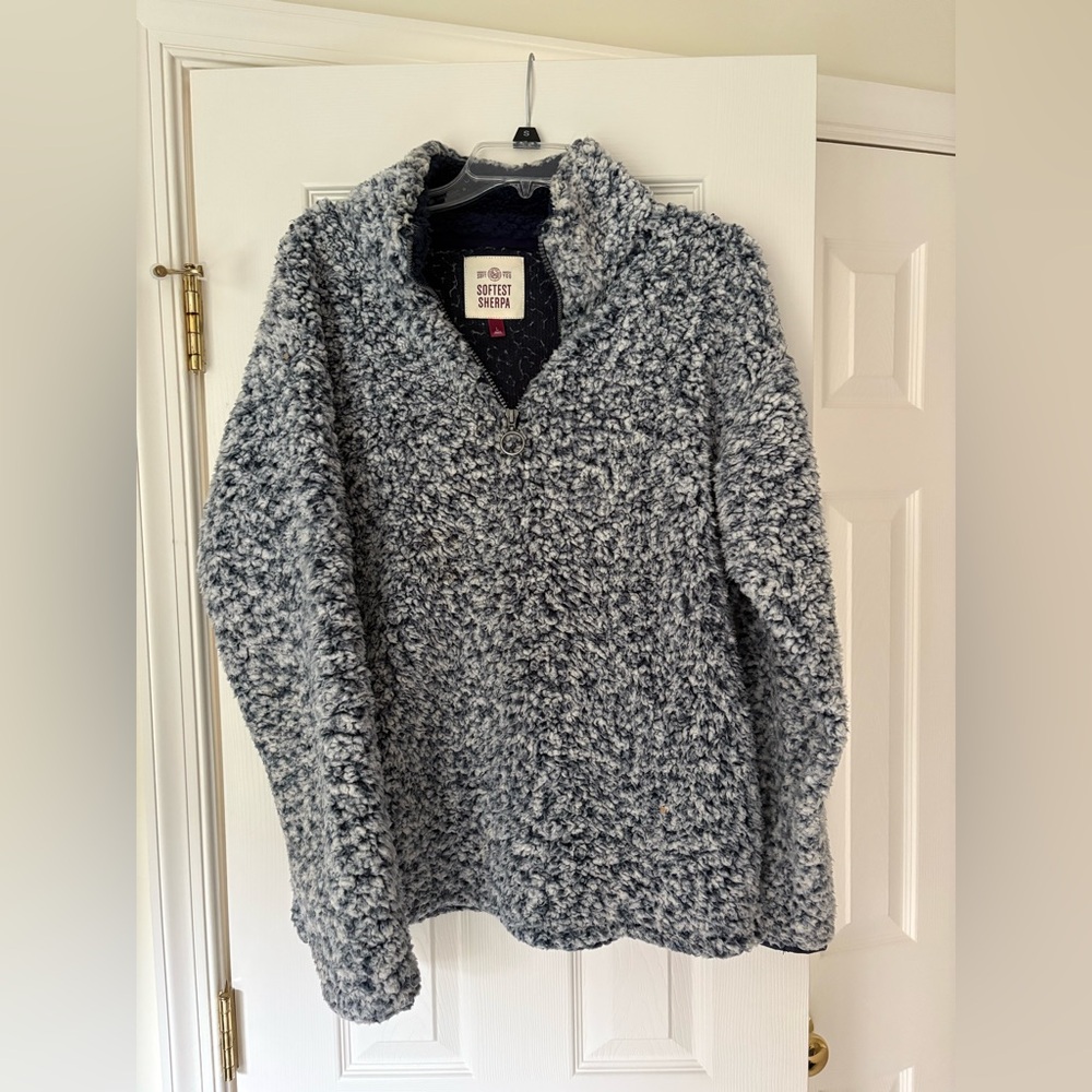 Authentic American Heritage Fuzzy Sherpa Quarter Zip – Size Large, Grey